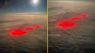 Pilot snaps photo of mysterious red glowing clouds over Atlantic Ocean