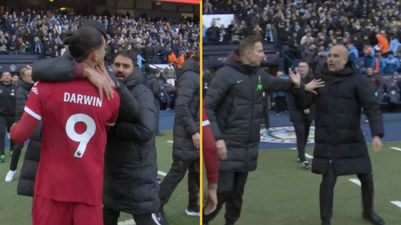 Darwin Nunez and Pep Guardiola involved in heated exchange after Man City vs Liverpool