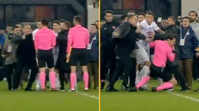 Shocking moment Turkish football club president punches referee on the pitch