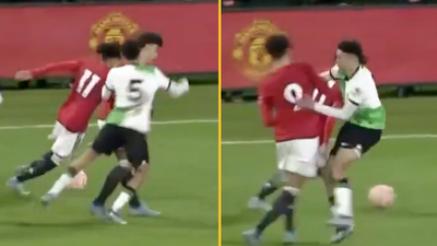 Liverpool youngster escapes red card after brutally ‘punching’ Man United player in the face