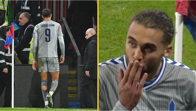 Dominic Calvert-Lewin blows a kiss to Crystal Palace fans after being sent off in FA Cup clash