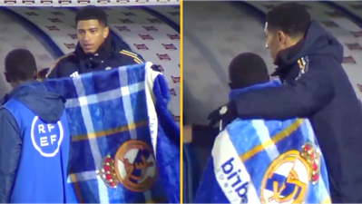 Heartwarming moment Jude Bellingham shares his Real Madrid blanket with ball boy