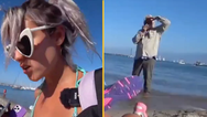 Twitch streamer shocked after catching older man filming her on beach