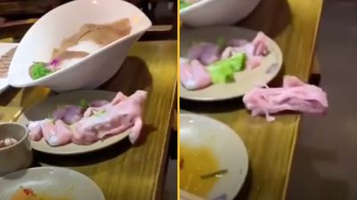 Stomach-churning moment raw meat ‘crawls off table’ at restaurant
