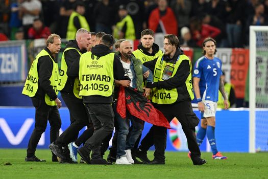 Albanian fan pitch invades