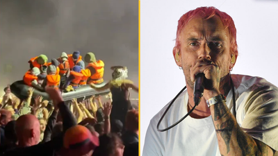 The crowdsurfing inflatable migrant boat at Glastonbury was actually a Banksy artwork