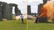 Just Stop Oil protestors vandalise Stonehenge with orange spray paint