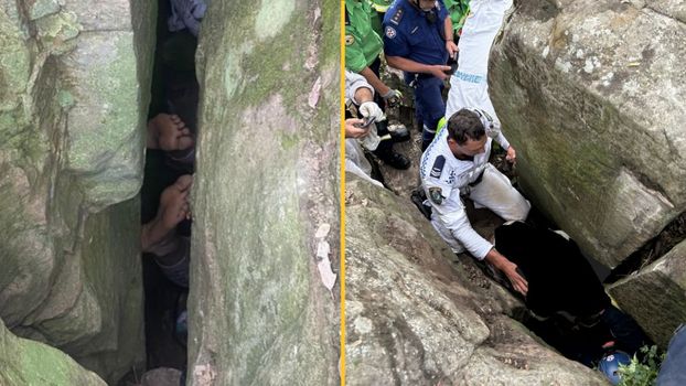 woman trapped upside down in between boulders for seven hours